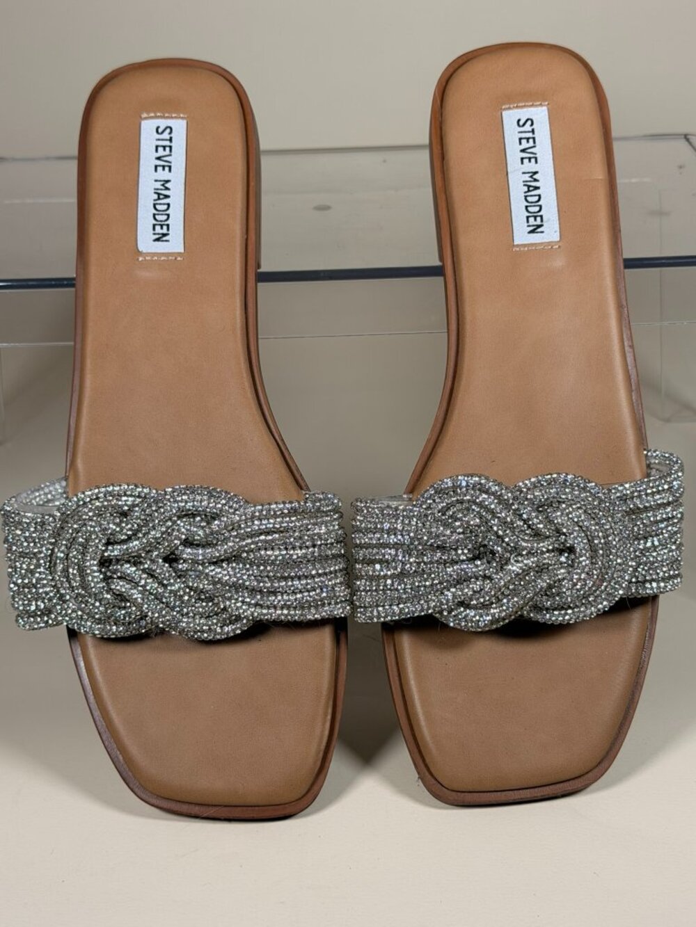 Steve Madden Solar Rhinestone Braided Slide Sandals Sz 10